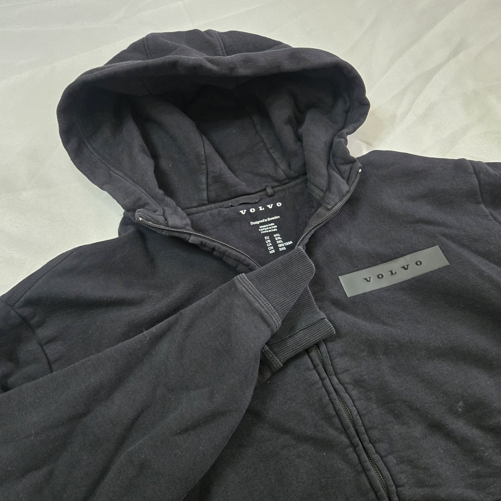 Volvo Logo Graphic Full Zip Hooded Sweatshirt Mens 3XL Black Heavyweight Sweden - Picture 6 of 7